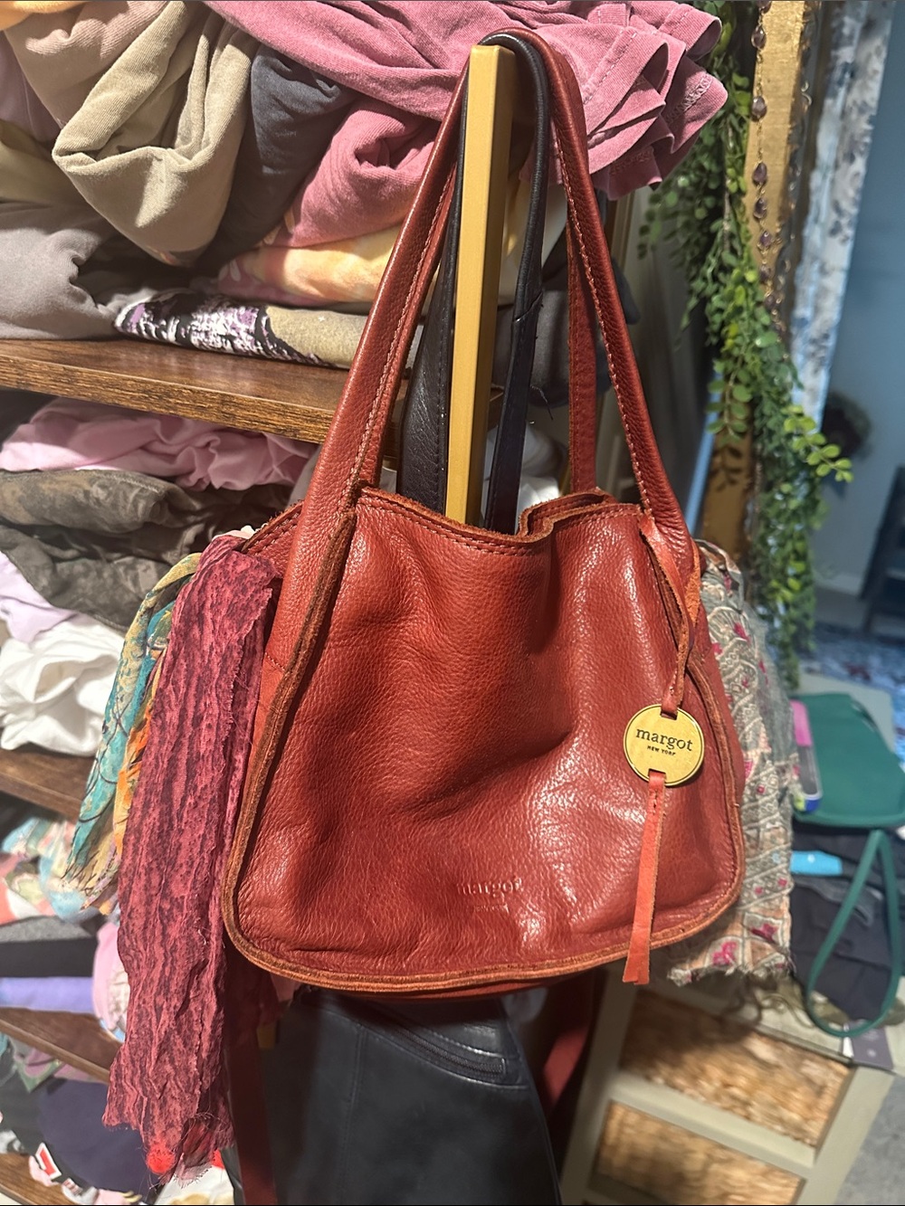 margot Burnt Orange Leather Shoulder Bag with Tassel Charm